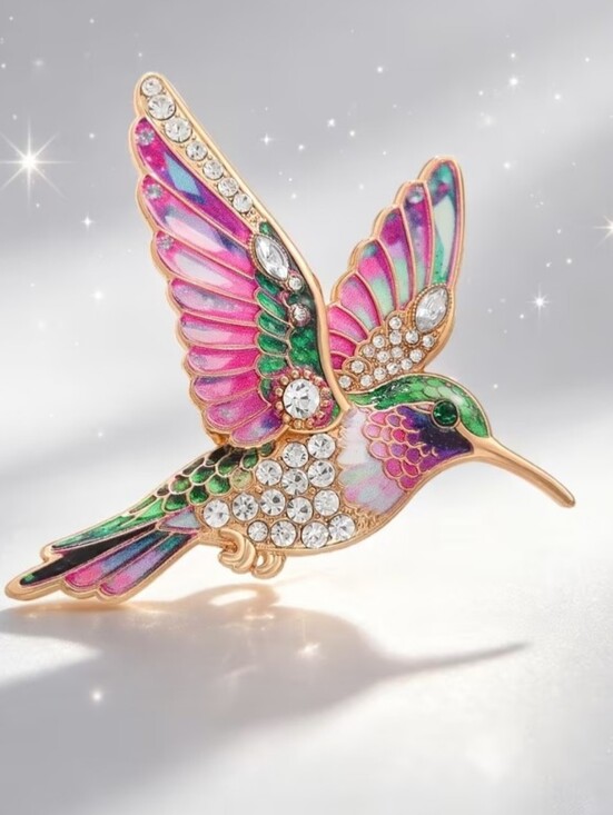 Jewelry - Colorful Hummingbird  Brooch - Pink Accents